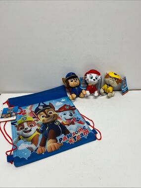 Paw Patrol Drawstring Backpack with Cord & Plush Pups - Marshall, Rubble, Chase